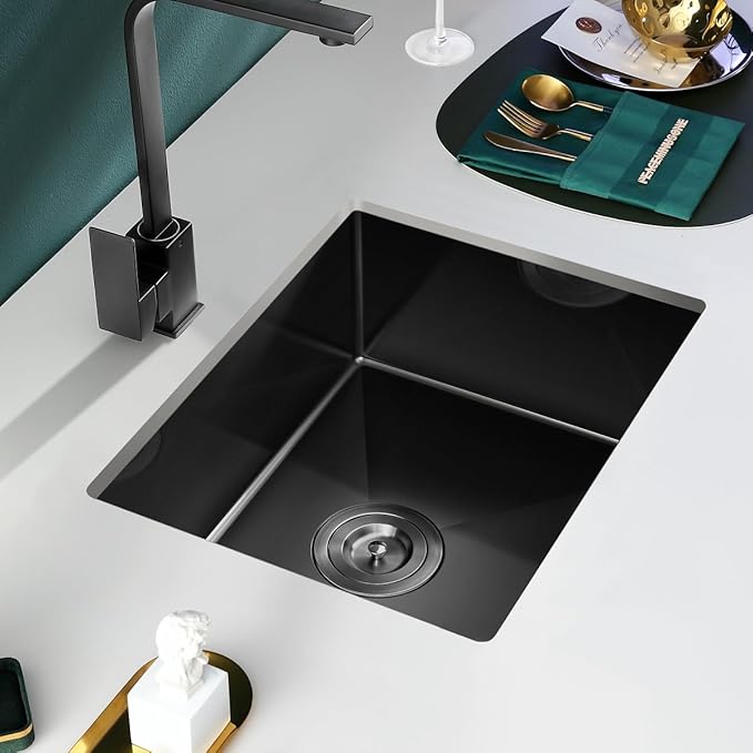 24x18 Inch Undermount Kitchen Sink Nano Black,18 Gauge Stainless Steel Single Bowl Kitchen Sink 9 Inch Deep Bowl Sink Undermount, 24"x18"x9"