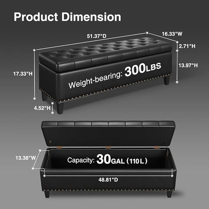 Storage Ottoman Bench, 51-Inch Large Storage Bench - Image 2