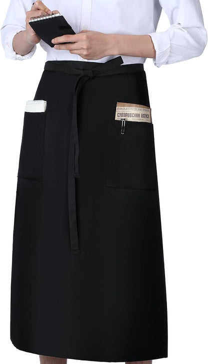 Xtinmee 4 Pcs Bistro Aprons 2 Pockets 32 Inch Waterproof Half Waist Black - Image 3