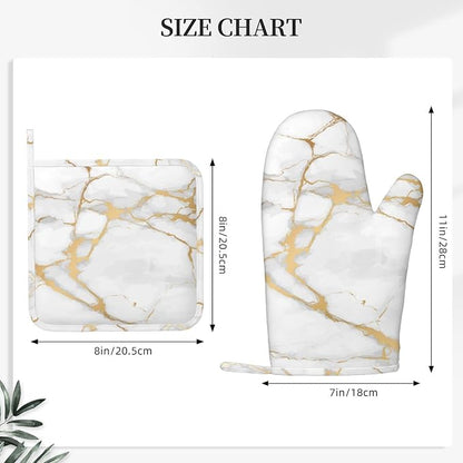 Oven Mitts and Pot Holders Marble White Gold Silicone Kitchen Accessories Set - Image 3