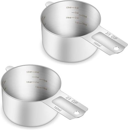 2PCS 2/3Cup Single Measuring Cup, Etched Inner Scale Stainless Steel Measure by BERYLER