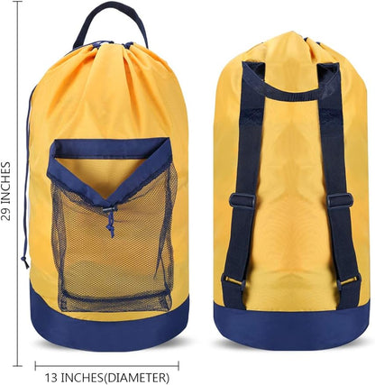 Dalykate Backpack Laundry Bag, Laundry Backpack with Shoulder Straps and Mesh Pocket Durable Nylon Clothes Hamper Bag with Drawstring Closure for College, Travel, Laundromat, Apartment