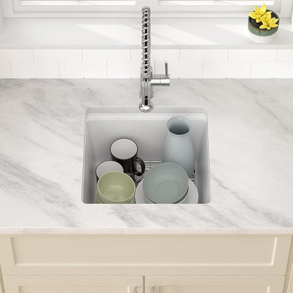 Dcolora 18 Inch Wet Bar Sink Granite Composite White Undermount Small Kitchen Sink Single Bowl With Workstation #DC-GU0001WS