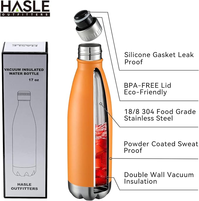 HASLE OUTFITTERS 17oz Stainless Steel Water Bottles, Vacuum Insulated Water - Image 2