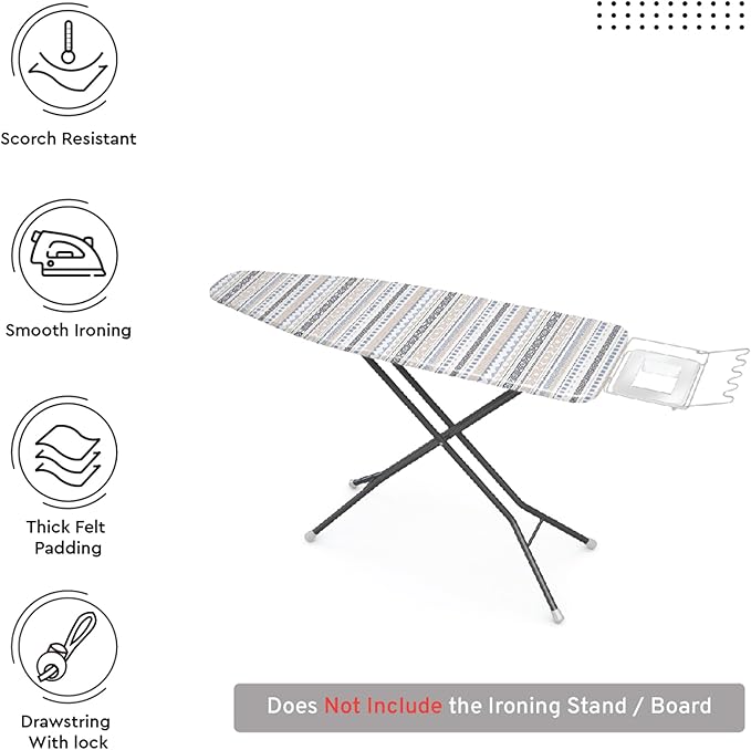 Encasa XO Ironing Board Cover and Pad 49"x18" - Thick 3mm Felt Padding, Drawstring Tightening & Lock, Easy Fit, Scorch & Stain Resistant, Fits Wide Ironing Board - Aztec