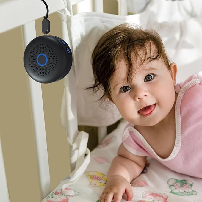 Sleepbox Portable White Noise Sound Machine 30 Soothing Sounds Rechargeable Battery Small for Travel 32 Volume Control Noise Canceling Sleep Machine Sound Therapy for Baby Kids Adults (Black)