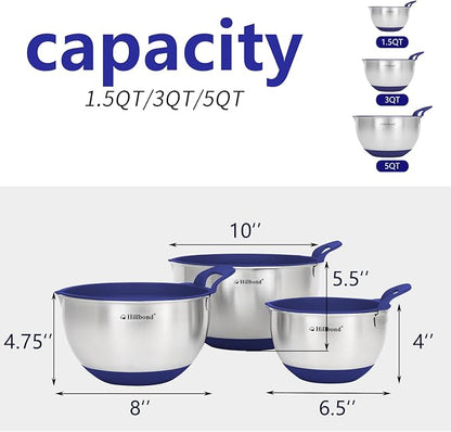 Hillbond Mixing Bowls with BPA Free Airtight Lids Stainless Steel Nesting Bowls - Image 5
