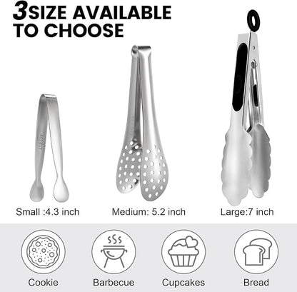 CHENGU12 Pack Stainless Steel Tongs 4/5/7inches Food Serving Clip Kitchen - Image 2