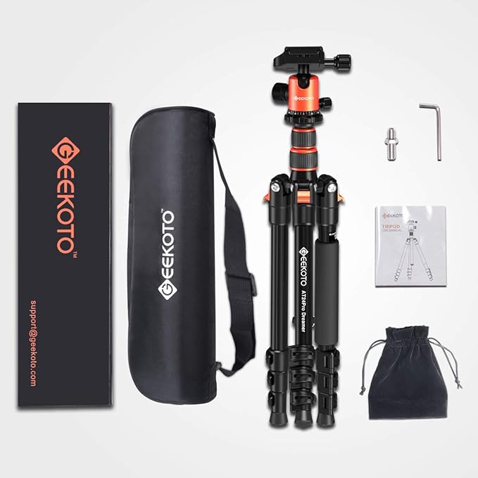 GEEKOTO 77’’ Tripod, Camera Tripod for DSLR, Compact Aluminum Tripod with 360 Degree Ball Head and 8kgs Load for Travel and Work