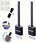 Toilet Brush with Holder Silicone Toilet Brush and Cleaning Brush for Household Bathroom Toliet Brush Set (Black,Black)