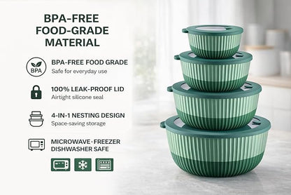 Mixing Bowls with Lids, 8-Piece Airtight Leak-Proof Nesting BPA-Free Bowl Set - Image 7