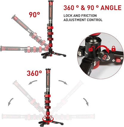 IFOOTAGE Monopod with Feet, 59’’ Lightweight Telescopic Carbon Fiber Camera Monopod,Tripod Stand,Metal Flip Locks for DSLR,Sony,Max.Load 22lbs,Cobra 2 C150 Ⅱ