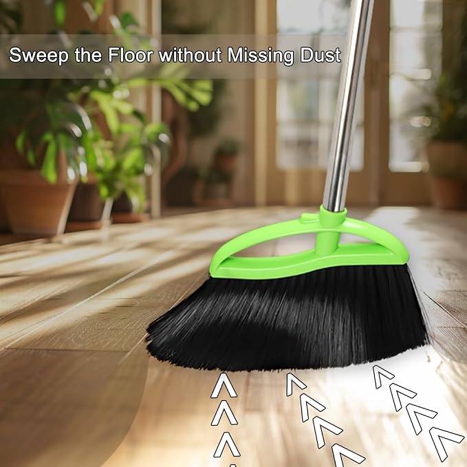 Soft Bristles Green Angle Broom and Dustpan Set, Long Handle Household Indoor - Image 8