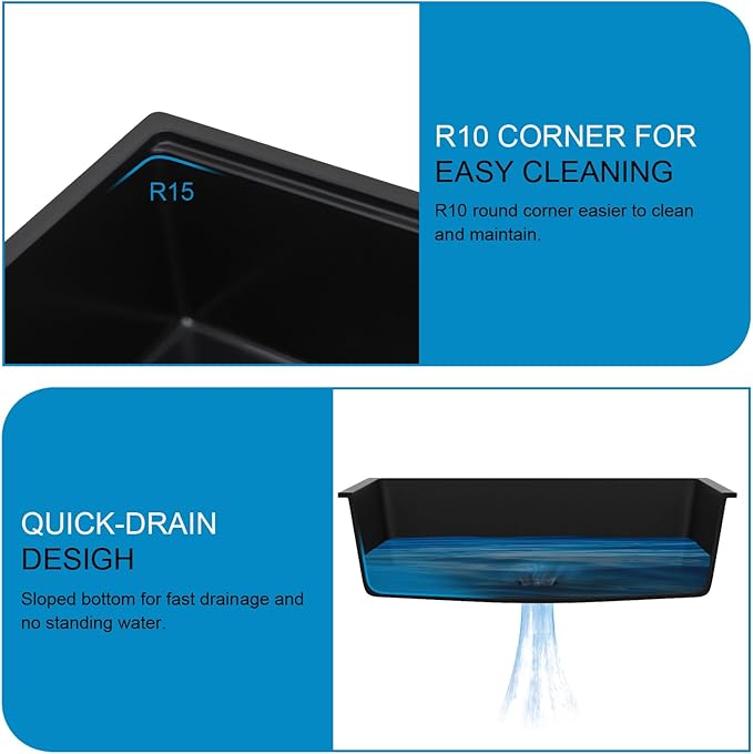 33 Inch Black Granite Composite Kitchen Sink Workstations Black Quartz Undermount Single Bowl Sink with Accessories Single Basin Large Capacity Noise Reduction Quiet Kitchen