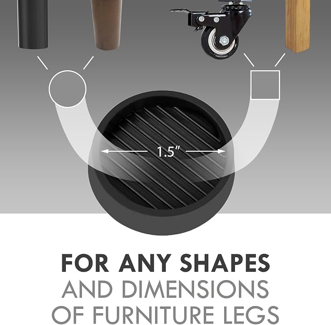 Non Slip Furniture Pads, 1.5' Round Black Rubber Caster Cups, Anti Slide Floor - Image 2