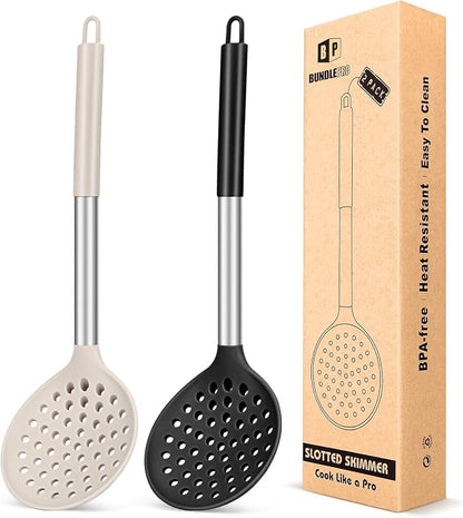 Kitchen Ladle Strainer Set of 2 Large Slotted Spoon by BUNDLEPRO