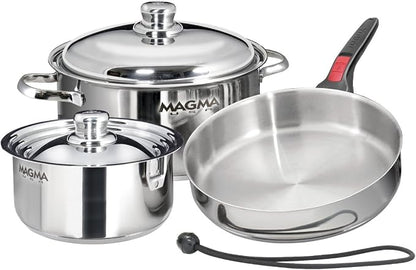 Magma 7 Piece Gourmet Nesting Stainless Steel Cookware Set, Induction Compatible - Image 2