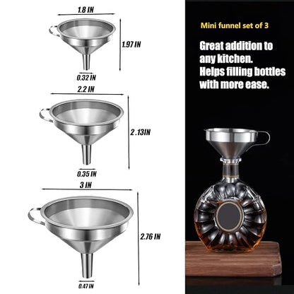 Small Funnels for Filling Bottles, Stainless Steel Small Kitchen Funnel Set of 3 - Image 2