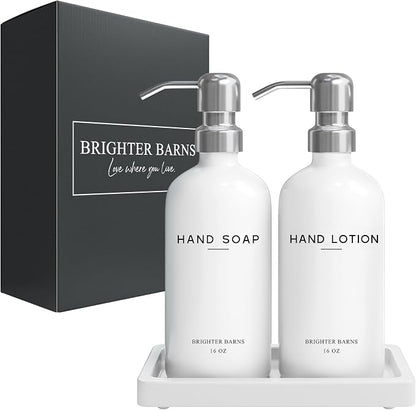 White Glass Soap and Lotion Dispenser Set by Brighter Barns - Image 8