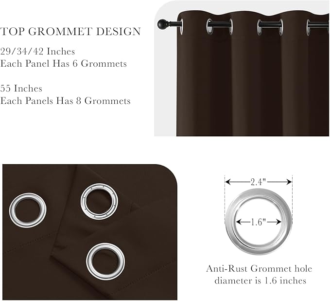 PONY DANCE Blackout Small Curtains 36 inch 2 Panels Set, Room Darkening Short Window Drapes Thermal Insulated Cafe Curtains for Kitchen Dorm Transit Van(2 Panels, W 34 x L 36 inches, Chocolate Brown)
