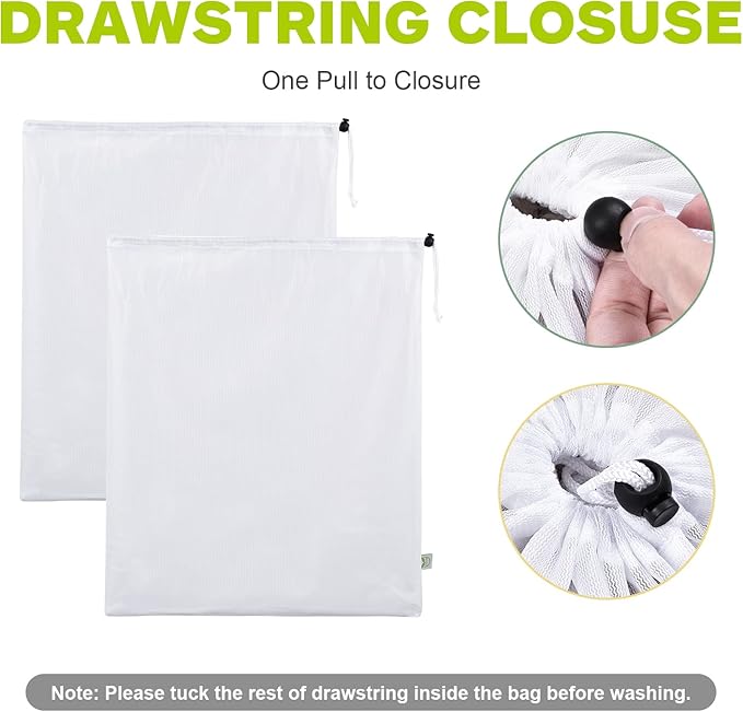 OTraki 2 Pack Mesh Laundry Bag, 20x24 Inch Heavy Duty Laundry Fine Mesh Bags Dirty Clothes Drawstring Laundry Wash Bag Delicates Net Storage Travel Bag Machine Washable for College Home Dorm White