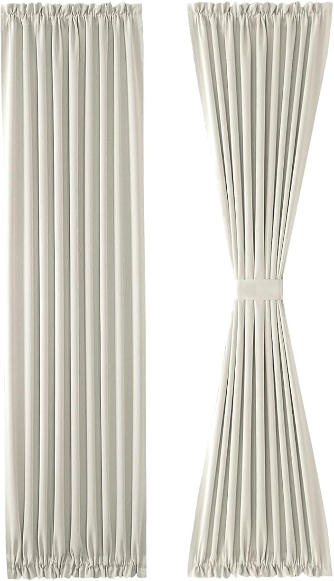 DWCN French Door Curtains – Rod Pocket Thermal Blackout Curtain for Doors with Glass Window, Kitchen and Patio Doors for Privacy, 25 X 72 Inches Long, 1 Curtain Panel with Tieback, Ivory