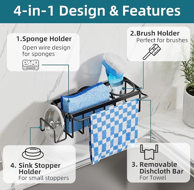TAILI 4-in-1 Sink Caddy with Strong Suction Cup, Sponge Holder - Image 5