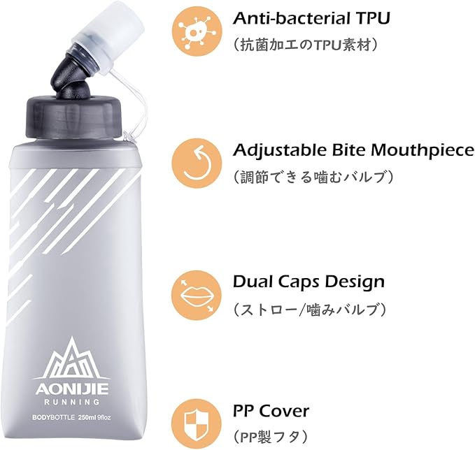 TRIWONDER Water Bottles TPU Soft Flasks Collapsible Running Flasks for Hydration Pack Backpack Hiking Cycling (Gray - 500ml - Pack of 2)
