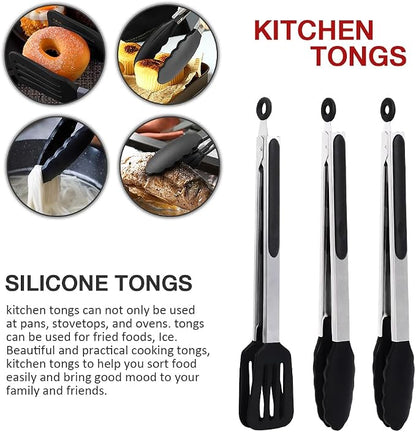 12 Inch Kitchen Tongs Set of 3, Silicone Tongs - Image 6