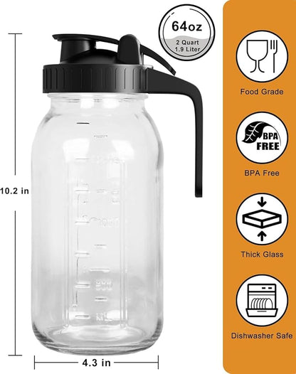 Mason Jar Pitcher Set of 2-64oz Airtight & Leakproof Glass Pitcher - Image 2