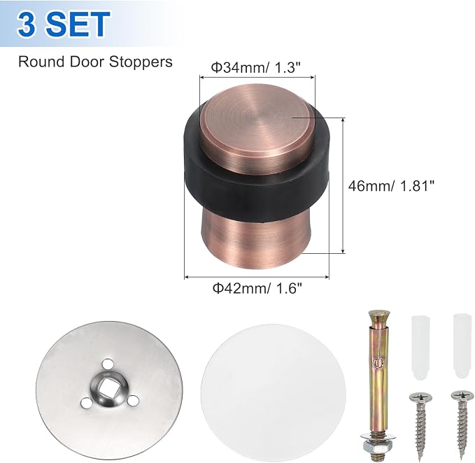 PATIKIL 3Set Round Door Stoppers, 46mm Stainless Steel Door Stop Doorstop Wedge - Image 2