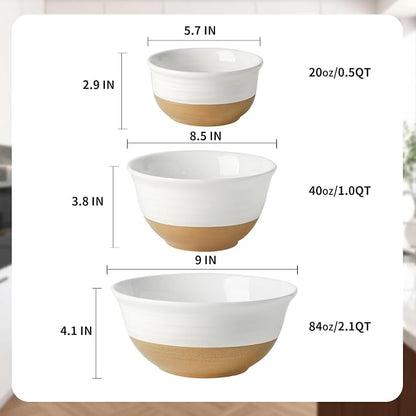 HASENSE Ceramic Mixing Bowls, Large Serving Salad Pasta Bowls Set, 2.1/1.0/0.5 - Image 3