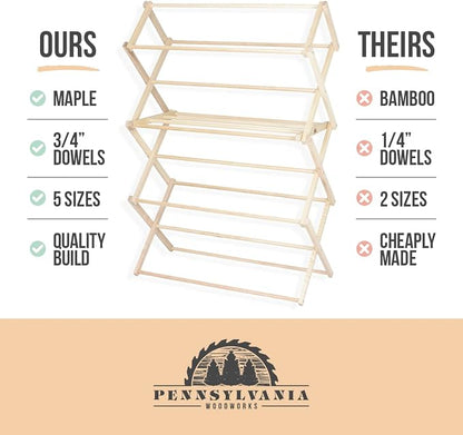 Pennsylvania Woodworks Clothes Drying Rack: Solid Maple Hard Wood Laundry Rack - Image 8
