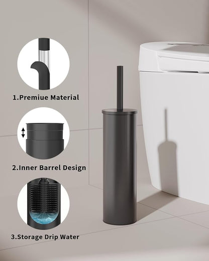 Toilet Brush and Holder Set, Stainless Steel Toilet Bowl Brush - Image 3