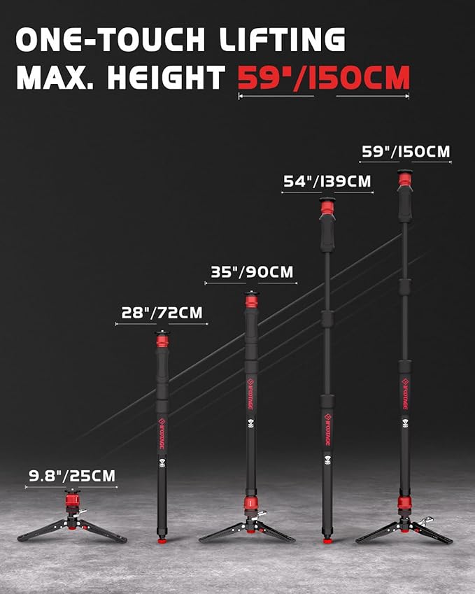 IFOOTAGE Cobra 3 Strike Monopod with Feet,Portable Travel Monopod for Camera A150S Ⅲ with Pan Tilt Head K5S,Pedal Design Base,One-Click to Extend Height 59"/150cm,Payload 11lbs/5KG