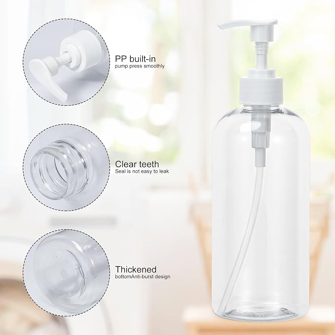 Yebeauty Plastic Pump Bottle, 4 Pack 17oz/500ml Stylish Shampoo Bottles - Image 3