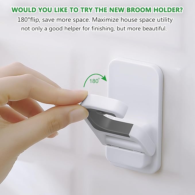 4pack Broom Holder Wall Mount Mop Holder Broom and Mop Gripper Self Adhesive No Drilling Anti-Slip Mop Handle Hanger Household Cleaning Organizer, Holds up to 6 lb