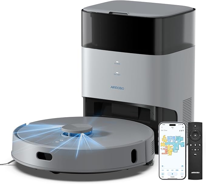 AIRROBO T25+ Robot Vacuum and Mop Combo, 5500Pa Suction, Pet Area Smart Boost by AIRROBO