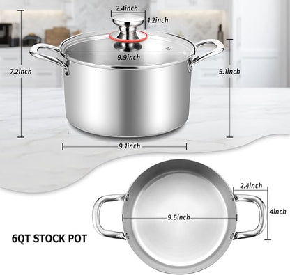 TeamFar 6 Quart Stock Pot, Stainless Steel Tri-Ply Cooking Pasta Pot - Image 2