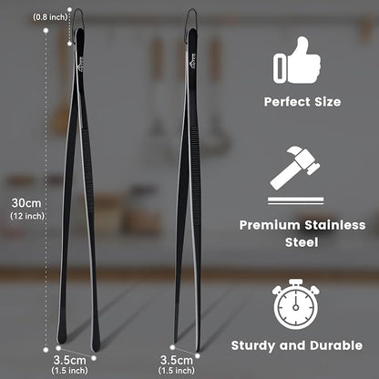 HOTEC Kitchen Tweezers Tongs Stainless Steel Professional Chef Tweezers - Image 2