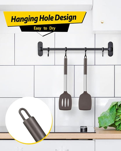 Pack of 2 Silicone Solid Turner, Non Stick Slotted Kitchen Spatulas, High Heat - Image 4