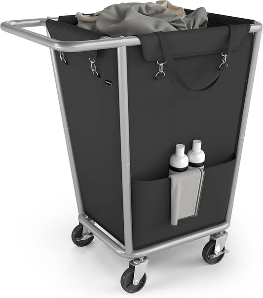 SONGMICS Laundry Basket with Wheels, 34.3 Gallons (130 L) Rolling Laundry Hamper with Removable Bag, Heavy-Duty Steel Frame, Ink Black URLS008B01