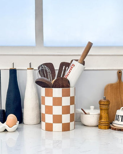 Utensil Holder，7.2 Inch Checkered Utensil Holder, Ceramic Cooking Utensil - Image 3