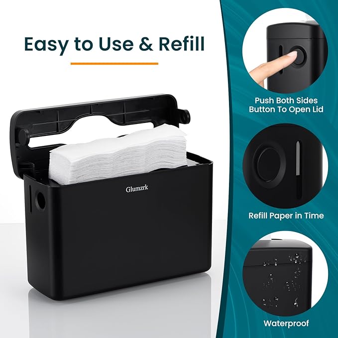 Paper Towel Dispenser Countertop, Compact Trifold Multifold Z Fold Hand Towel Holder Commercial Bathroom Paper Towels Dispenser for Home Kitchen Toilet, Black