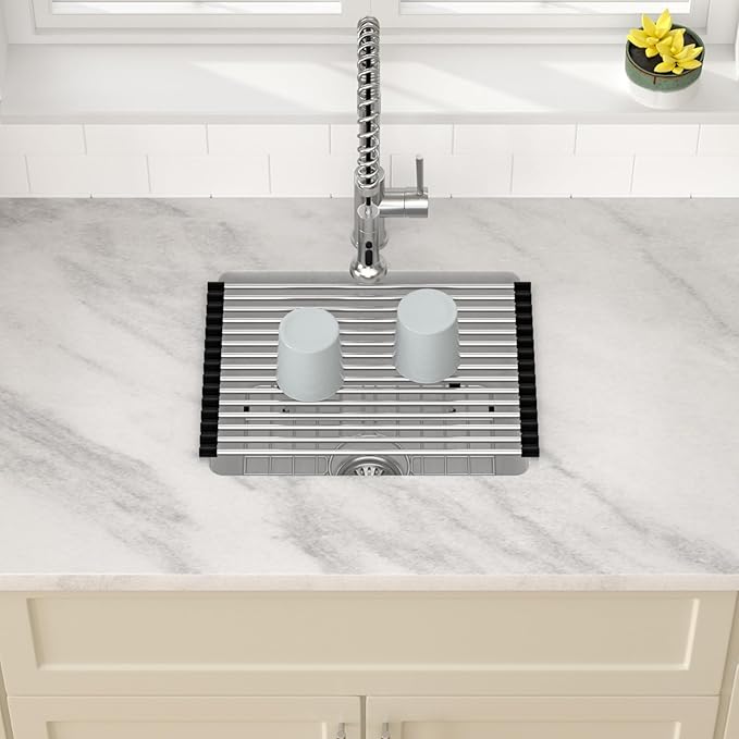 Dcolora 18 Inch Undermount Small Bar Sink Single Bowl Kitchen Sink White Granite Composite Wet Bar Sinks 18"W×16"D×9"H,DC-GUW002