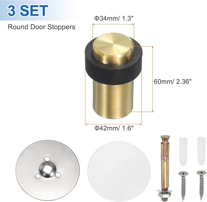 PATIKIL 3Set Round Door Stoppers, 60mm Stainless Steel Door Stop Doorstop Wedge - Image 2