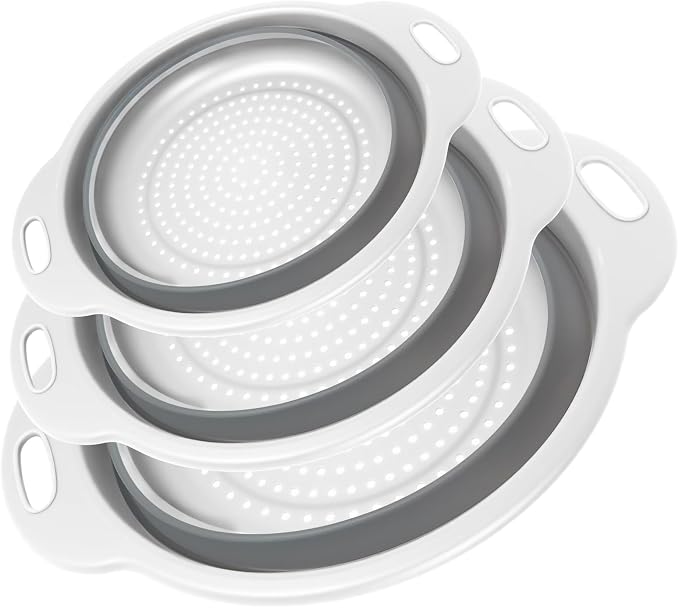 Collapsible Colander 3-Pack Set Space-Saving Foldable Kitchen Strainer by CLUREN