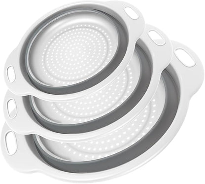 Collapsible Colander 3-Pack Set Space-Saving Foldable Kitchen Strainer by CLUREN