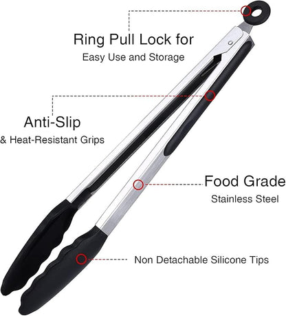Kitchen Tongs Set of 3, Non-Stick Non-Scratch Heat Resistant Tongs - Image 4