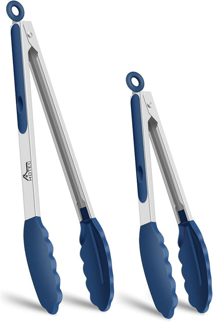 HOTEC Premium 7 & 9 Inch Kitchen Tongs, Stainless Steel Locking Cooking Tongs by Hotec